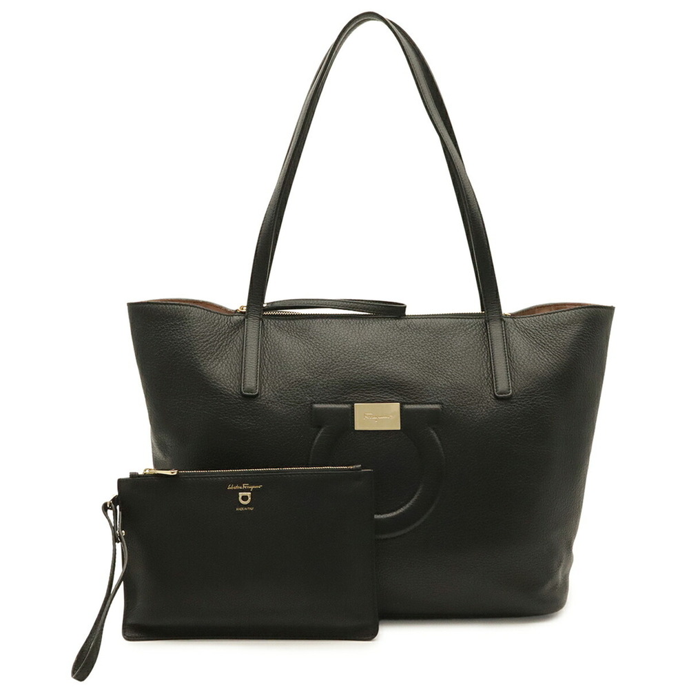 Salvatore Ferragamo Gancini Tote Bag Shoulder Leather Black AB21 H019